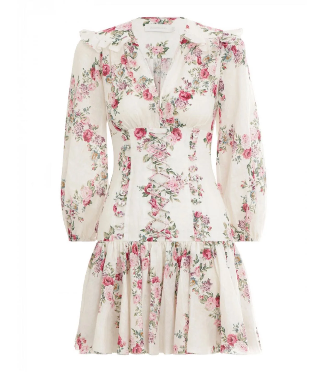 High Quality Custom Women Vintage Corset Ruffle Shoulder Middle Sleeve Floral Mini Dress