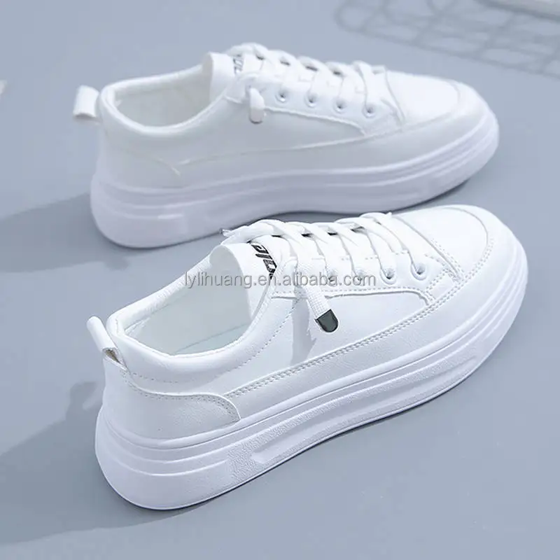New white shoes microfiber leather thick sole heightening sneakers fashion casual shoes women