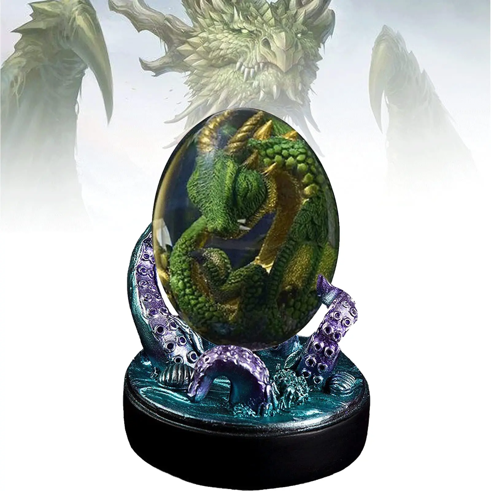 Lava Dragon Egg with Lighted Base Decor Dragon Egg Crystal Resin Transparent Handmade Sculpture Fire Pocket Dragon Souvenir