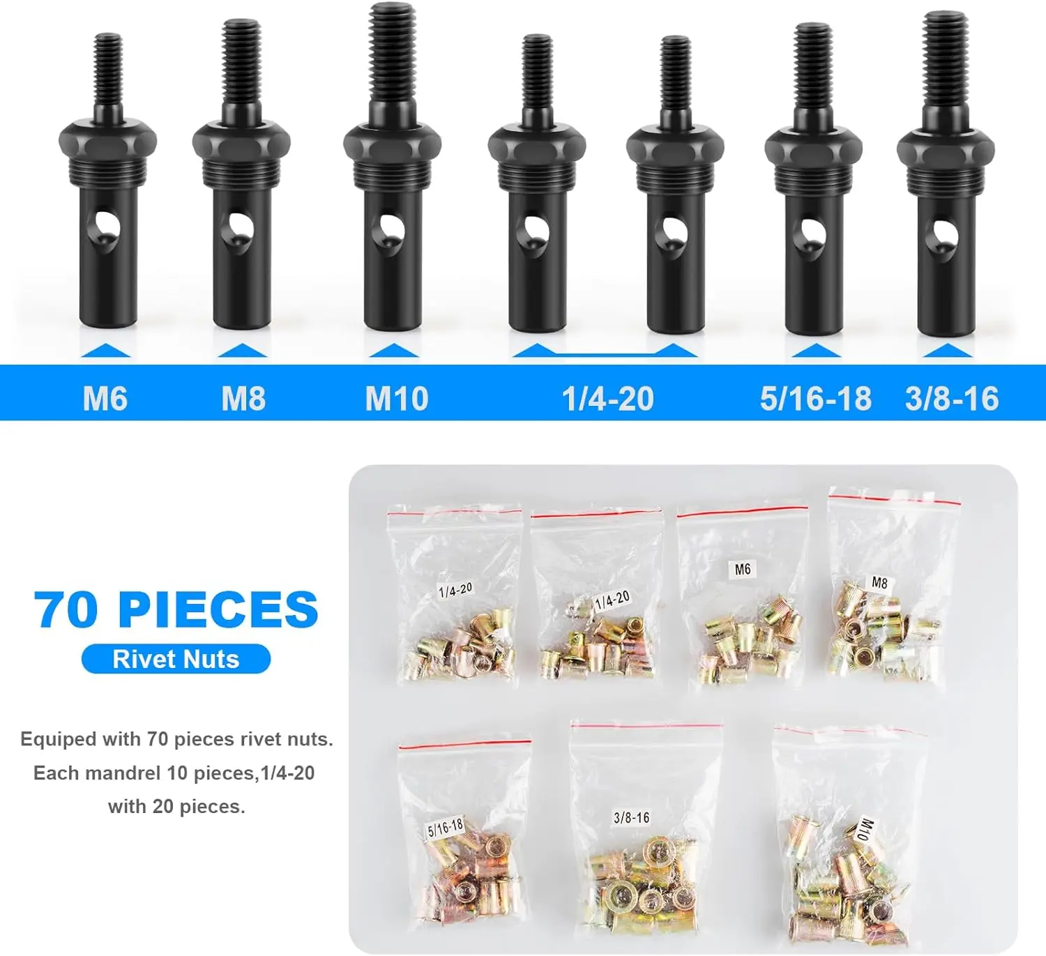 Peaktop  7 in 1  Rivet Nut Tool, Hand Rivet Nut Tool