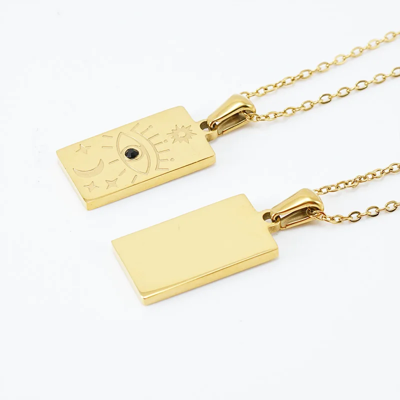High Quality Gold Plated Stainless Steel Engraved  Necklace Tarot Card Pendant Necklace For Women