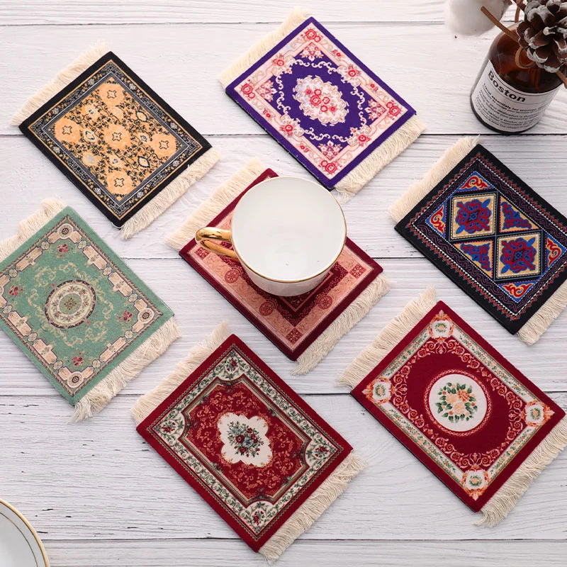 promotional custom Mini  Woven Retro Style Persian mug beer cup Rug Carpet placemat coaster for drink