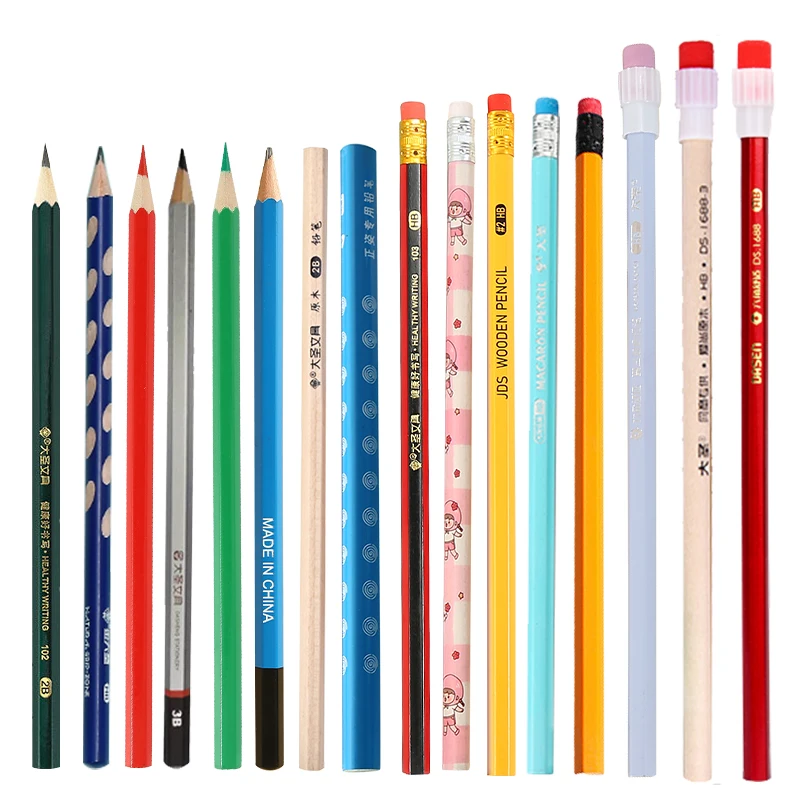 DASHENG Stationery School Pencil Set Wooden Lead Drawing Pencils HB 2B Standard Pencils with Eraser