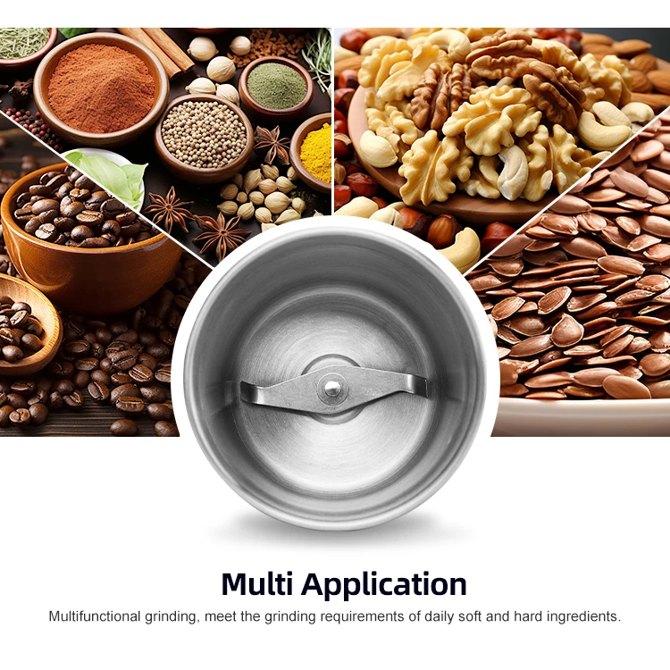 Electric Spice Grinder Coffee Bean Herb Grinder with Brush One-touch Push-Button Stainless Steel Small Grinding