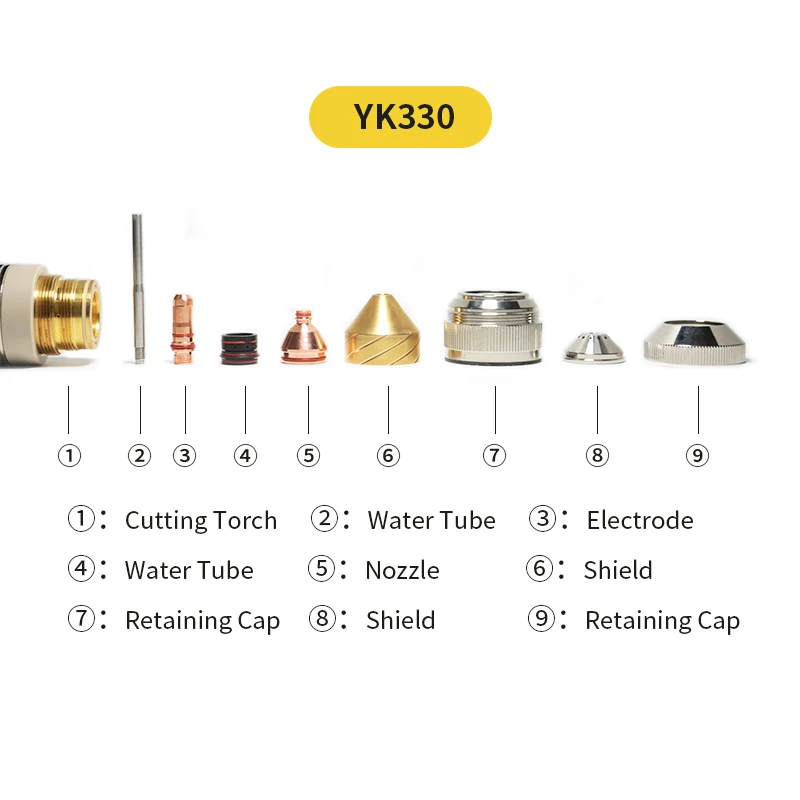 YK330 Plasma Cutting Consumable Plasma Electrode YK02201 Plasma Nozzle YK02415 YK02417 Shield YK02701 YK02702 Retaining Cap