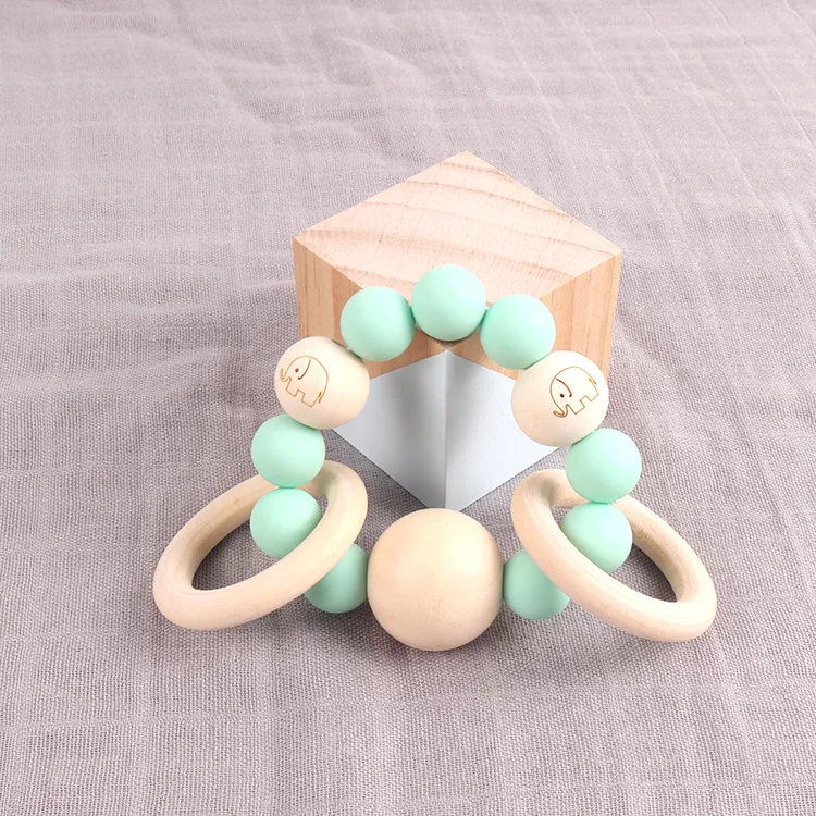 BPA free Food Grade Silicone Chew teething toy Bracelet Wooden Teether with Beads Baby teething toy