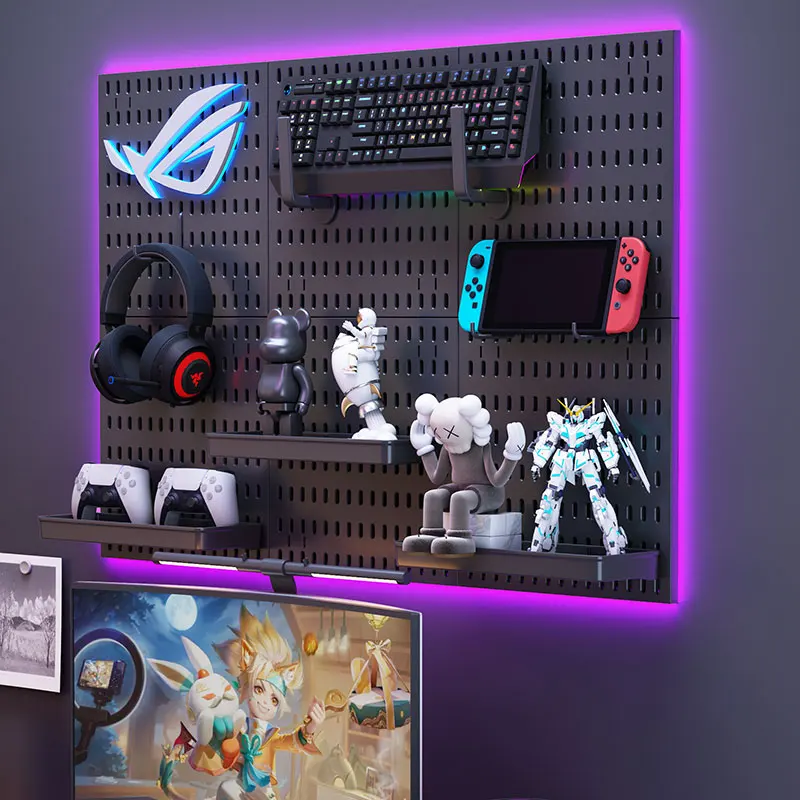 Customizable Single-Tier Folding Wall Shelf Tray Space-Saving PP Gaming Organizer for Tools Small Object Storage in Gaming Room