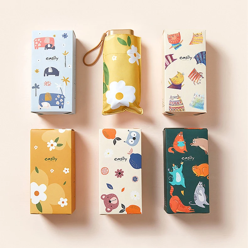 Роскошный Компактный Зонт с золотым УФ-покрытием и карманами, портативный плоский компактный зонт с 6 складками для детей