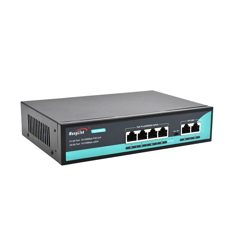 Wanglink OEM 10/100M 4 Ports PoE Network Switch 6 Ports for IP Camera 96W Built-in Power Supply VLAN Extend 250m