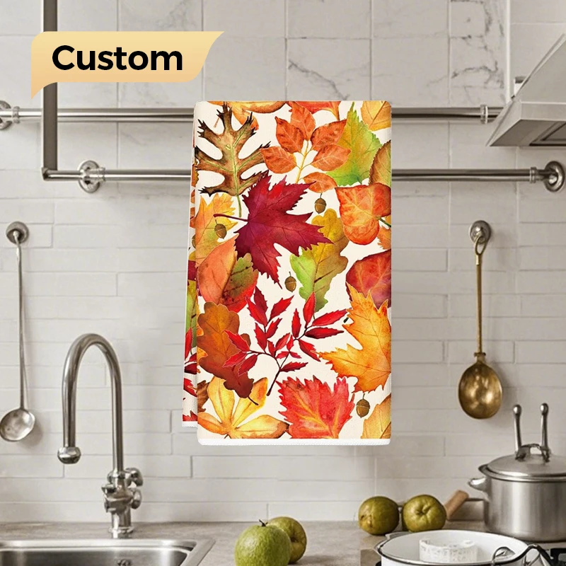 Kitchen Dish Towel  Watercolor Maple Leaf Dishcloth Autumn Decorative Hand Drying Tea Kitchen Dish Towel