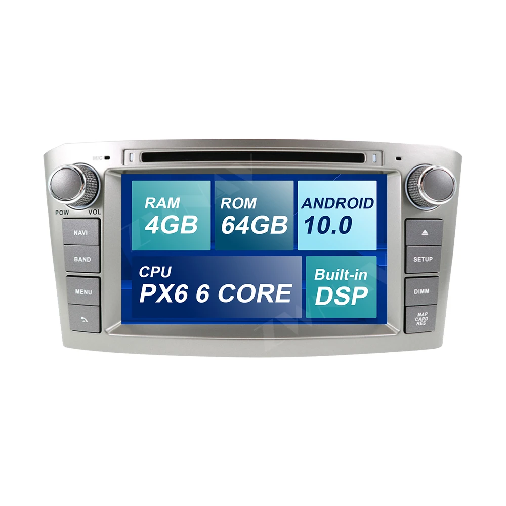 PX6 DSP 4G+64G Android 10.0 Car Stereo DVD Player GPS Glonass Navigation for Avensis T25 2003-2008 Multimedia Radio BT head unit