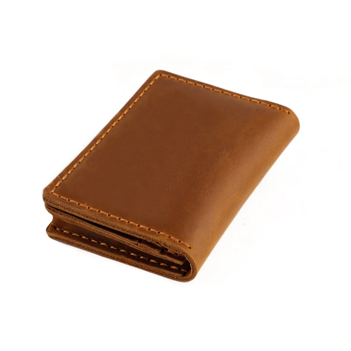 Hot Selling Custom Logo Colorful Handmade Real Leather Card Holder Genuine Cow Crazy Horse Leather Short Card Wallet