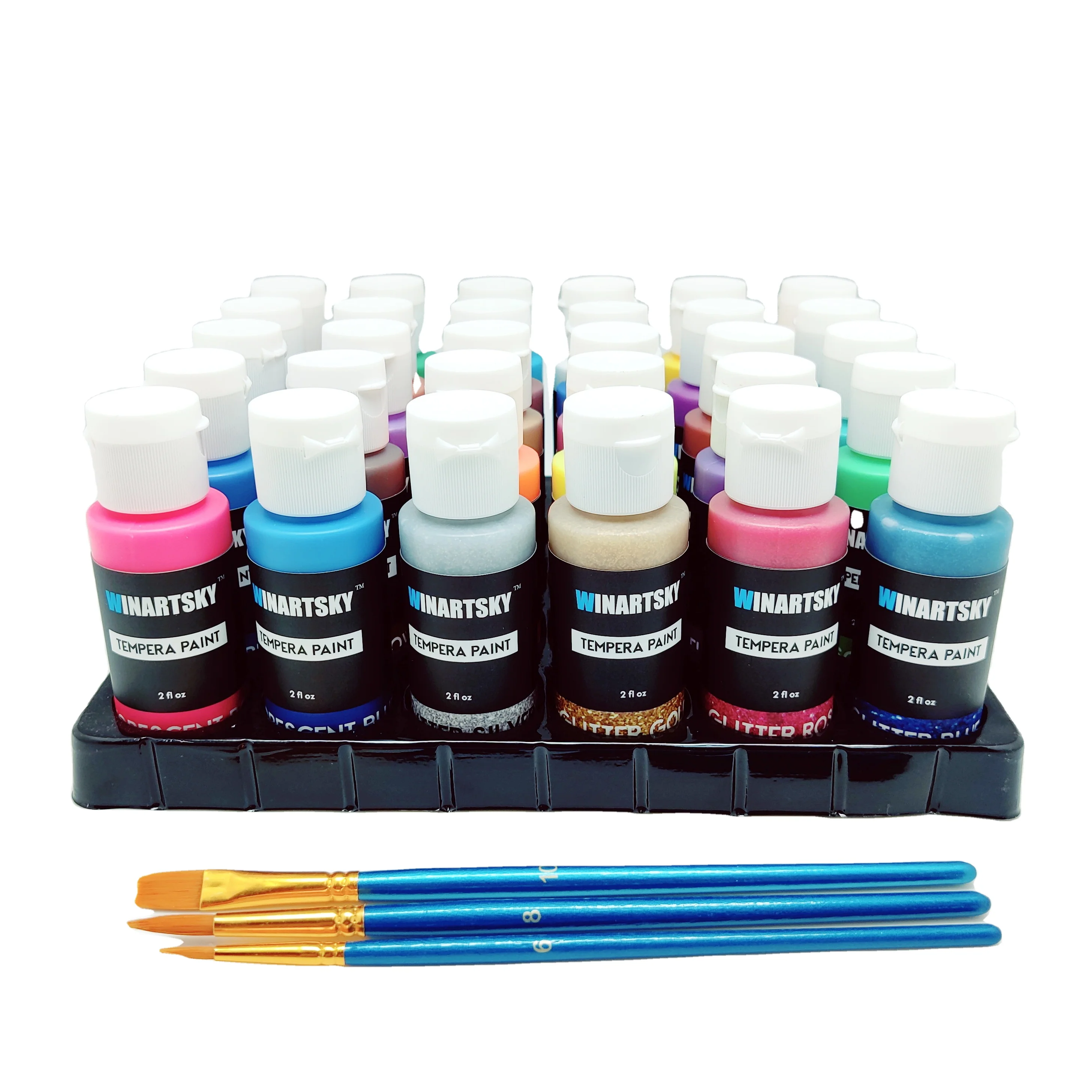 New Arrival 30 Colors Liquid Poster Paint with 3 Brushes Washable Tempera Paint for Kids