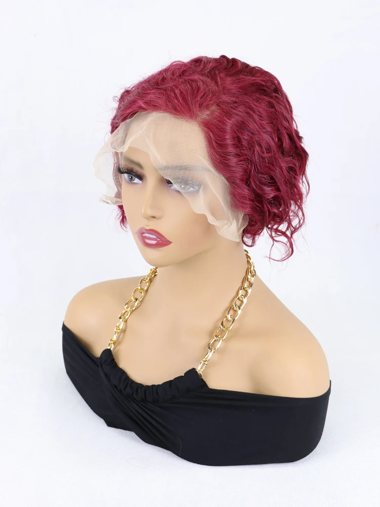 Pixie Cut Short Water Wave Curly 4/27 Honey Blonde Ombre Color Bob Wig Wholesale Virgin Human Hair 13x4 Lace Frontal Pixie Wig