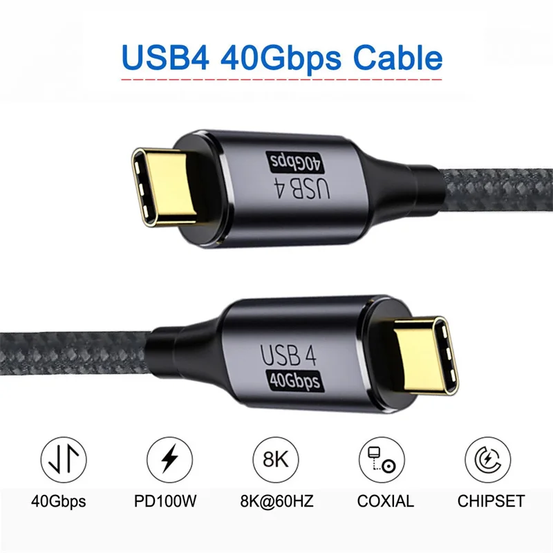 USB4.0 Thunderbolt 3 8K@60Hz Cable 40Gbps Data Cable PD 100W 5A Fast Charging USB Type C to Type C Cable For Macbook Pro