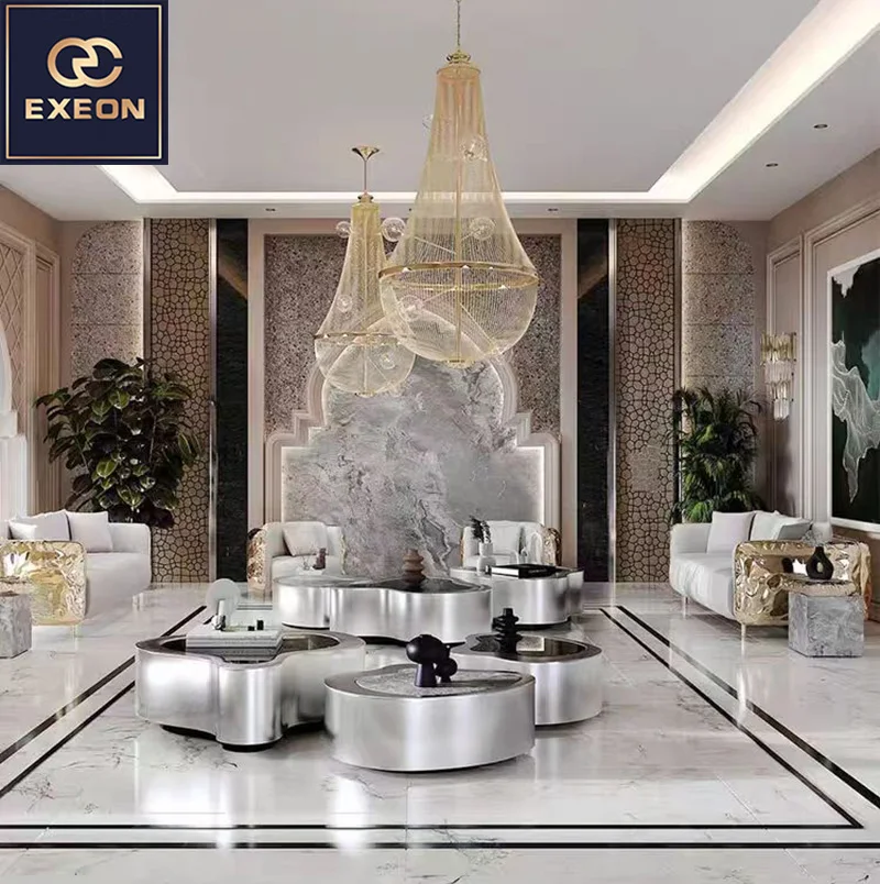 Luxury Villa Design Living Room Furniture Gold Stainless Steel Coffee Table Irregular Design High-end Metal Coffee Table