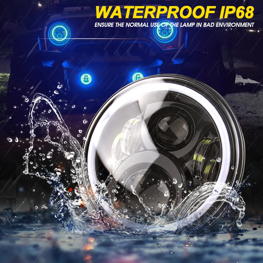 
App Control Chasing Color 4 Inch 4x4 Off Road Angel Eye Fog Light, Halo Ring Chasing 7 Inch Round RGB Led Headlight for JK JL TJ 