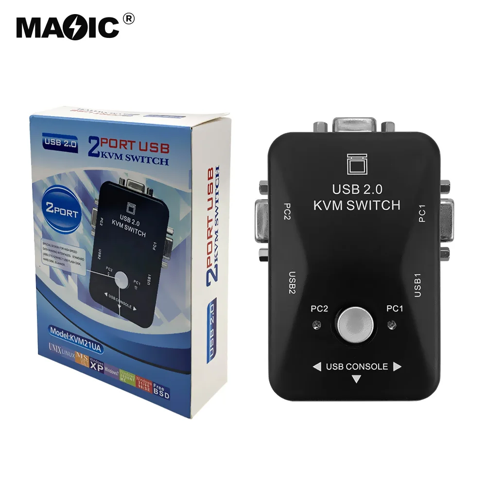 Новая модель 2 порта KVM VGA коммутатор 1920X1440 USB 2,0 2-портовый ручной KVM переключатель для размещения на рабочем столе