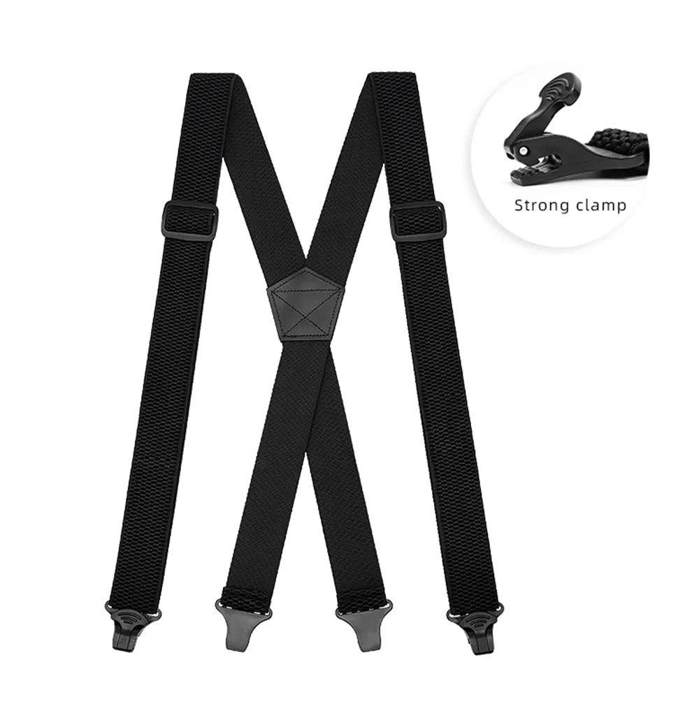 Ski Harness 3.8cm Wide X-Back with 4 Plastic Gripper Clasps Adjustable Elastic Trouser Pants Braces-Black Suspenders