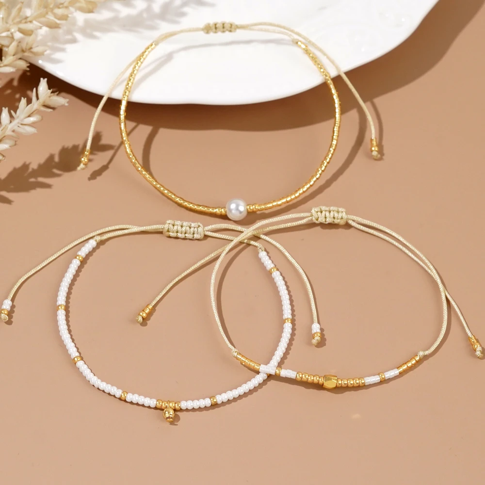Go2boho White Boho Design Fashion Jewelry Tiny Imitation Pearl String Dainty Seed Miyuki Beaded Bracelets for Women New