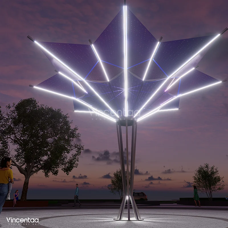 Vincentaa Light Sculpture LED Art Outdoor Park Stainless Steel Tree 3D Sculpture