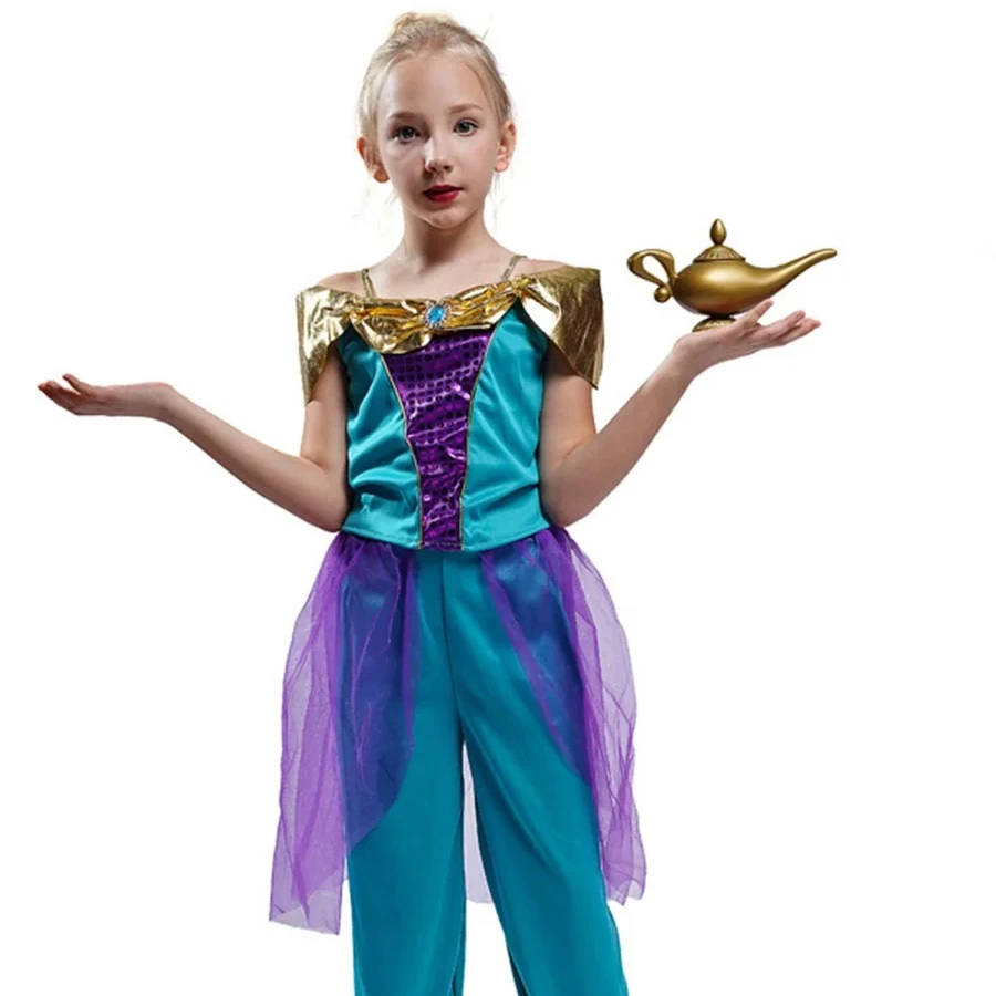 Movie Aladdin and the Magic Lamp Jasmine Cosplay Costume Blue suit Halloween Arab princess