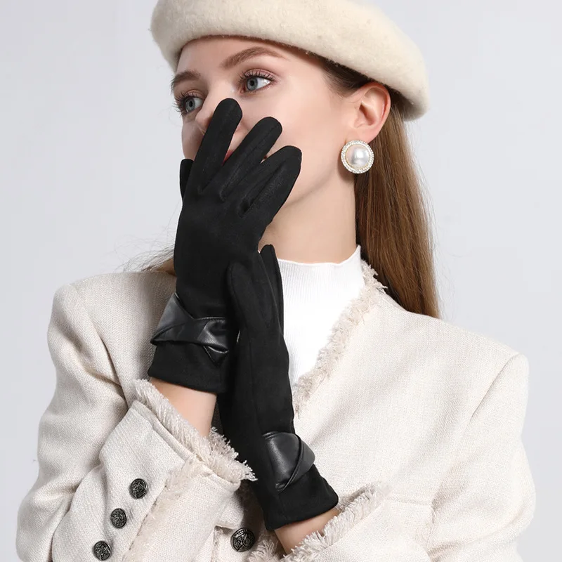 Fashion Hand-sewing soft leather wool lined shearling fur women winter warm outdoor men Australia double face sheepskin gloves