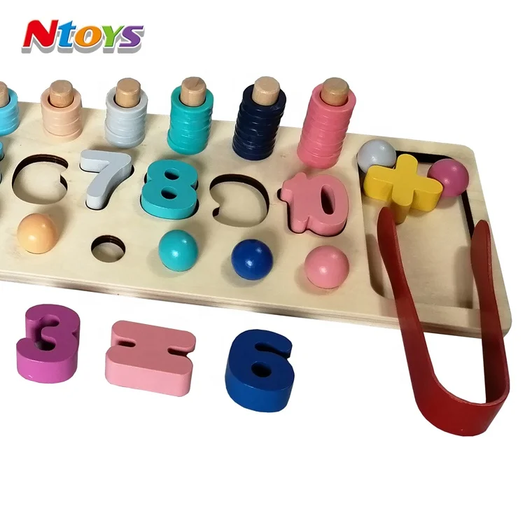 Hot Sale Wooden Educational Toys Three in One Beaded Logarithmic Plate Over 36 Months for Kids