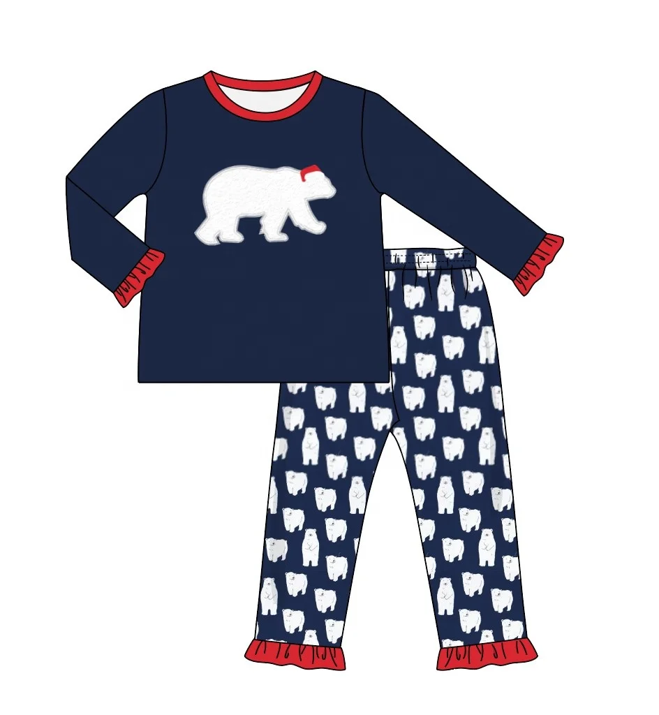 Customized Baby Boy Clothing Set Cute Polar bear Embroidery Navy Boy Outfits For Kids Xmas Wear