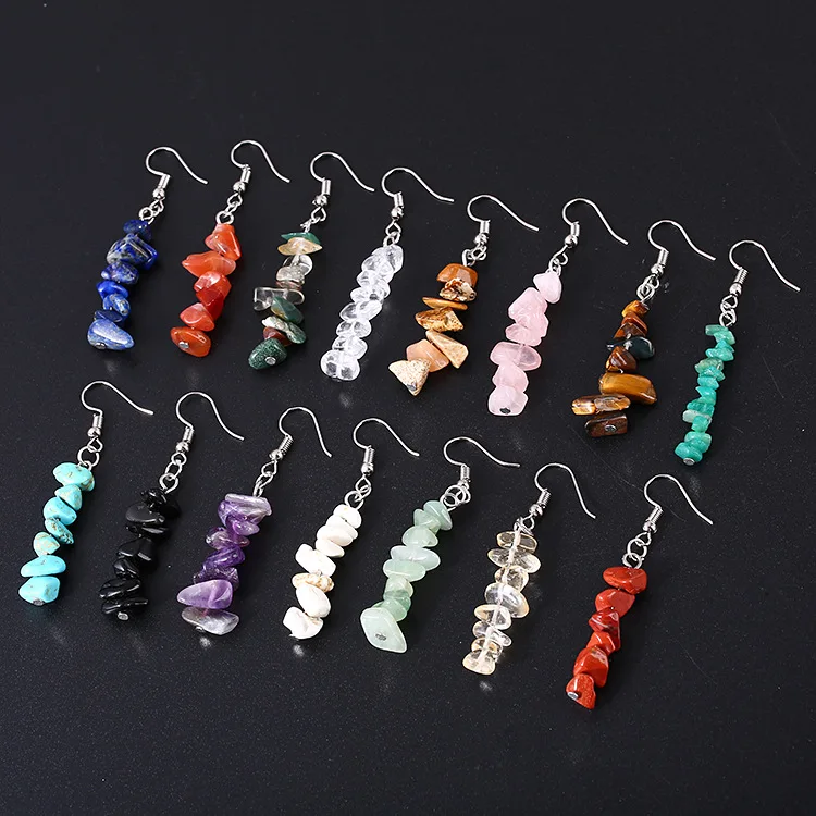 Multicolor Irregular Tassel Quartz Chips Drop Earring Women Fashion Crystal Bead Stone Earrings