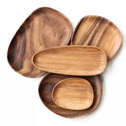 wholesale nordic hot sale cheap acacia solid wood food fruit serving plate round irregular shape  acacia wooden plate