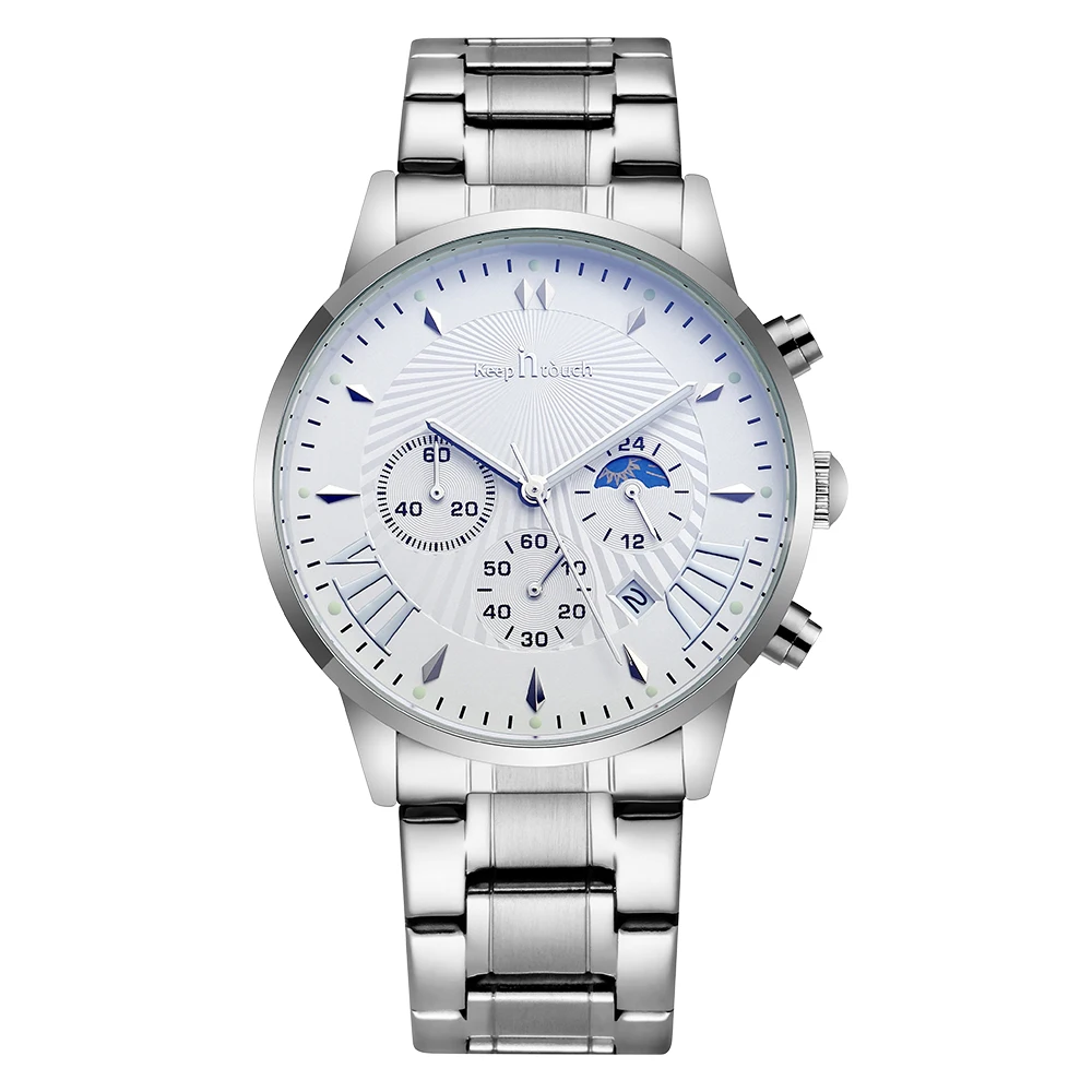 Лидер продаж 2020, Роскошные мужские часы, хронограф с пользовательским логотипом, кварцевые наручные часы из нержавеющей стали