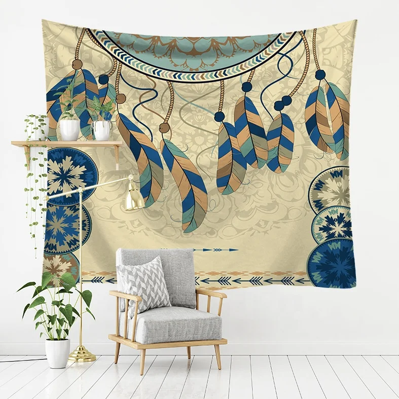 Utility Indian Feather Series College Dorm Table Cloth Bedding Beach Towel Polyester Rectangle Tapestry Mediation Yoga Mat