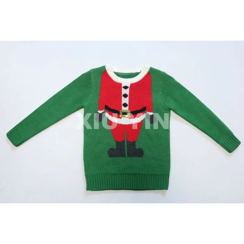 
2021 Child ugly Christmas sweater with Elf embroidery , Reindeer pullover Winter thick knit cardigan Christmas Kids gift 