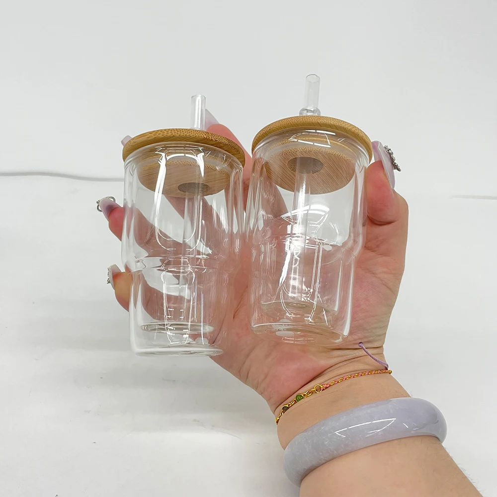 USA predrilled 3oz mini clear sublimation shot glass glitter DIY snow globe soda juice drinkware with bamboo lid for vinyl wraps