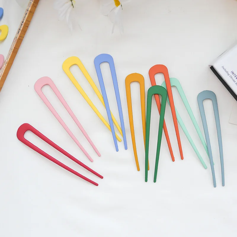 
Hair Accessories Hairpin Chop Sticks Jewelry Women Colorful Hair Sticks U Shape Asymmetric metal Hair Sticks Plastic 