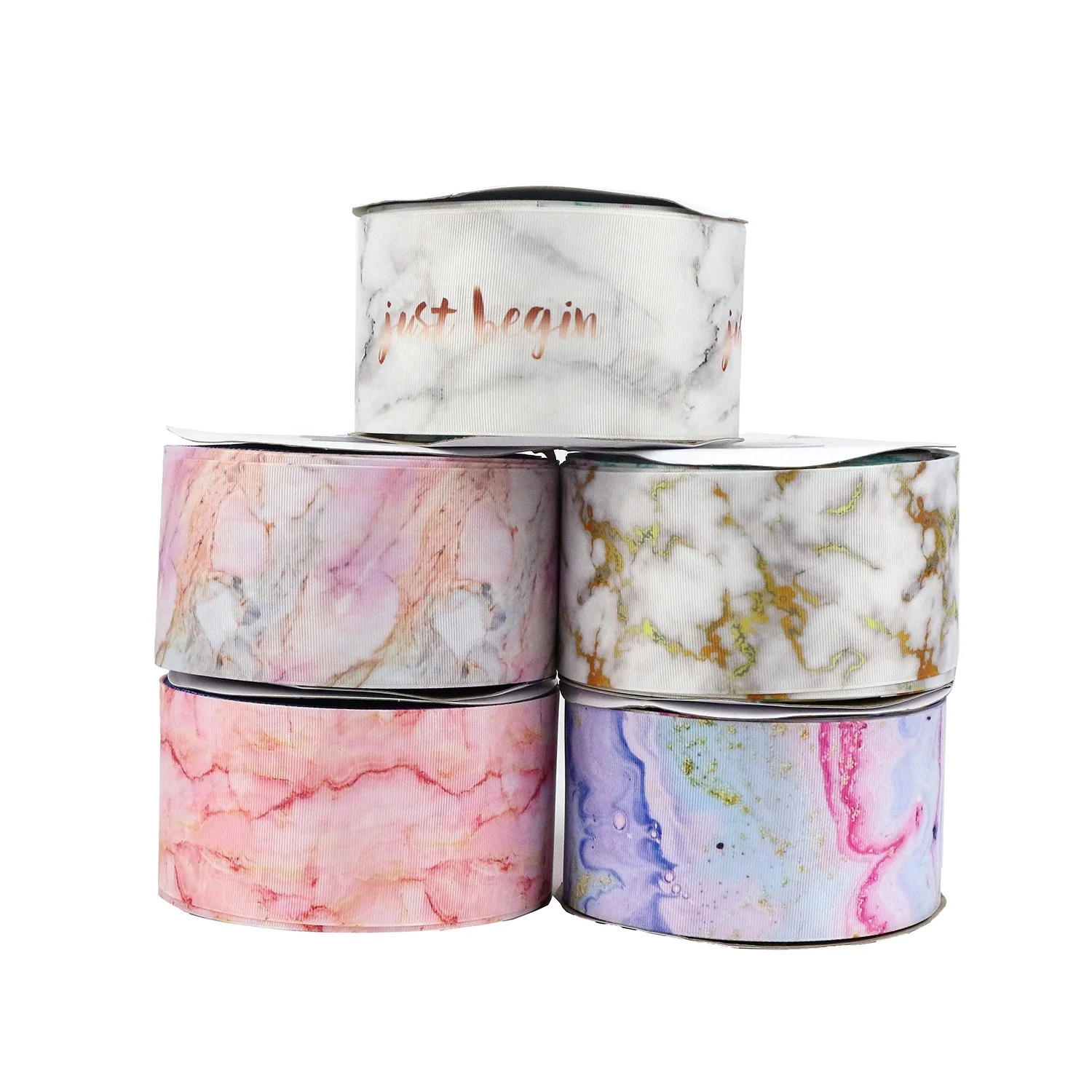 
Huihuang Ribbon Supplier High Color Fastness Roll Sale Marble Printed Grosgrain Ribbon Yard 75mm 