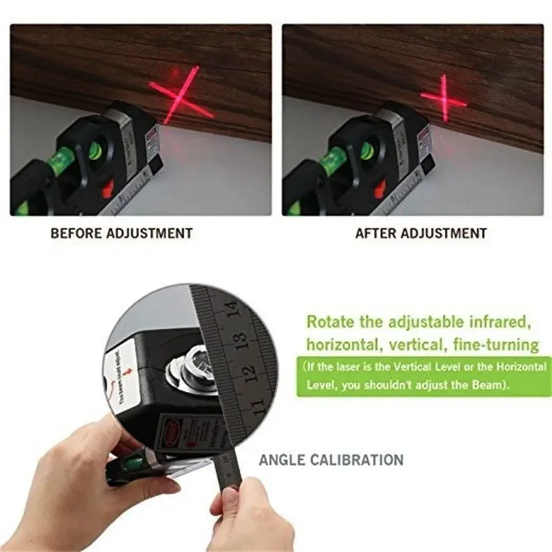 Multipurpose Cross Line Laser 8 feet Measure Tape Ruler Adjusted Standard and Metric Rulers Laser Level Line Tool