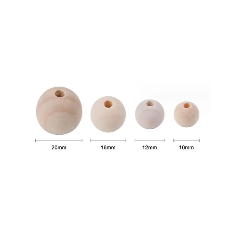 6mm 8mm 10mm 12mm 14mm 16mm 20mm Unfinished Natural Solid Round Wood Spacer Bead Wooden Loose Bead Ball for DIY Crafts