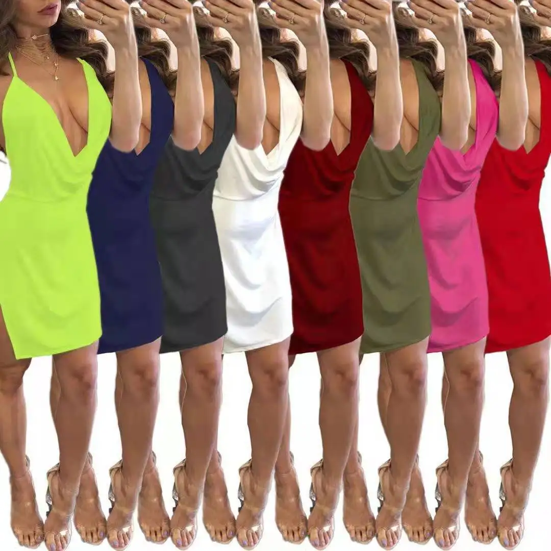 2022 New Arrival Women Summer Clothes Halter Dress Girls Fashionable Sexy Sleeveless Mini Skirt Ladies Night Club Backless Dress