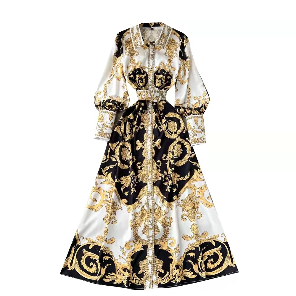 Big Swing Type Middle Skirt S M L Commuter Middle Skirt Long Sleeve Ladies Maxi Dresses Long