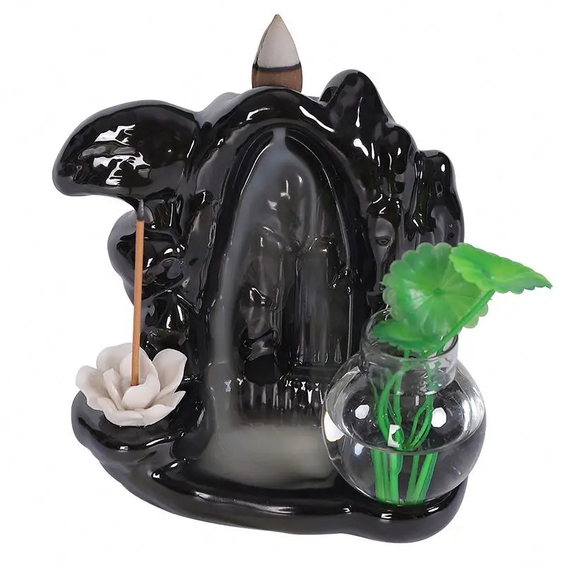 Porcelain Mountain Lotus Smoke Down Pour Tower Incense Burner Aroma Censer Decor
