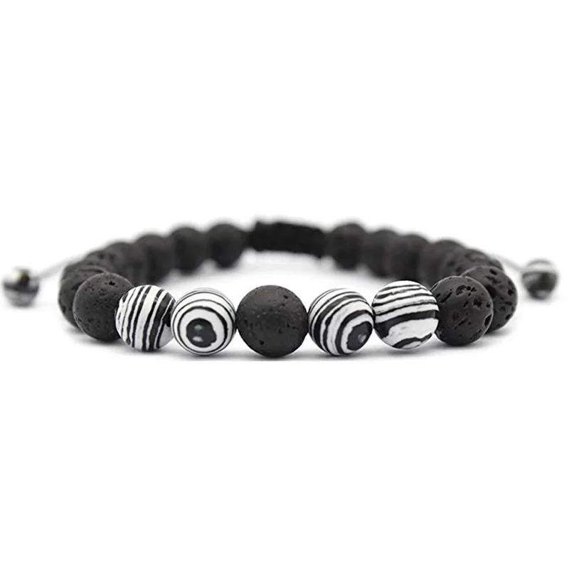 Yoga Prayer Chakra Jewelry Adjustable Natural Lava Stone Bracelet Colorful Striped