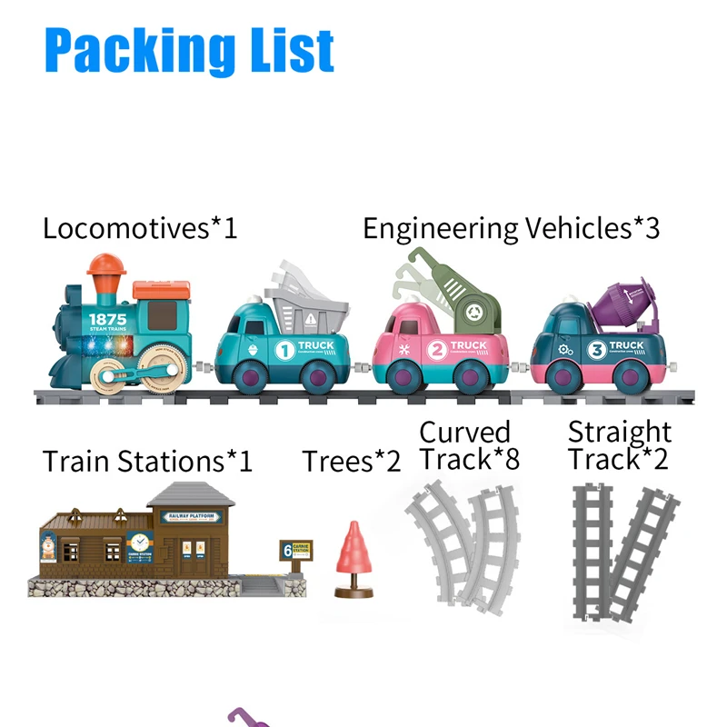 Battery Operated Railway Train Toys Car with Sound&Light Electric Train Tracks Locomotive Cars Educational Toys for Children