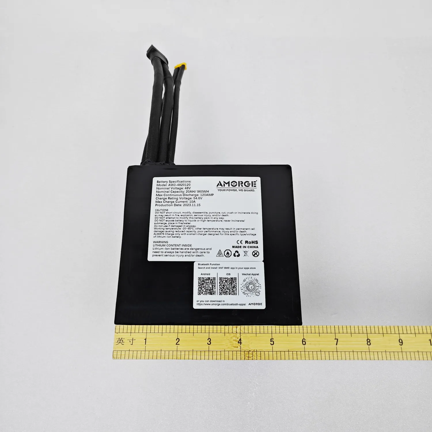 Amorge    48v 20ah 120A battery pack  with ANT Bluetooth BMS  Copper Nickel Welding battery holder