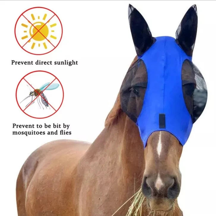Multicolor Horse Masks Anti-Fly Worms Breathable Stretchy Knitted Mesh Anti Mosquito Mask Riding Equestrian Equipment