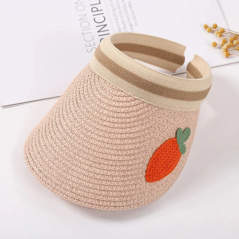 Wholesale Kids Fruit Summer Visor Hats With Knitted Soft Sweat Straw Hats