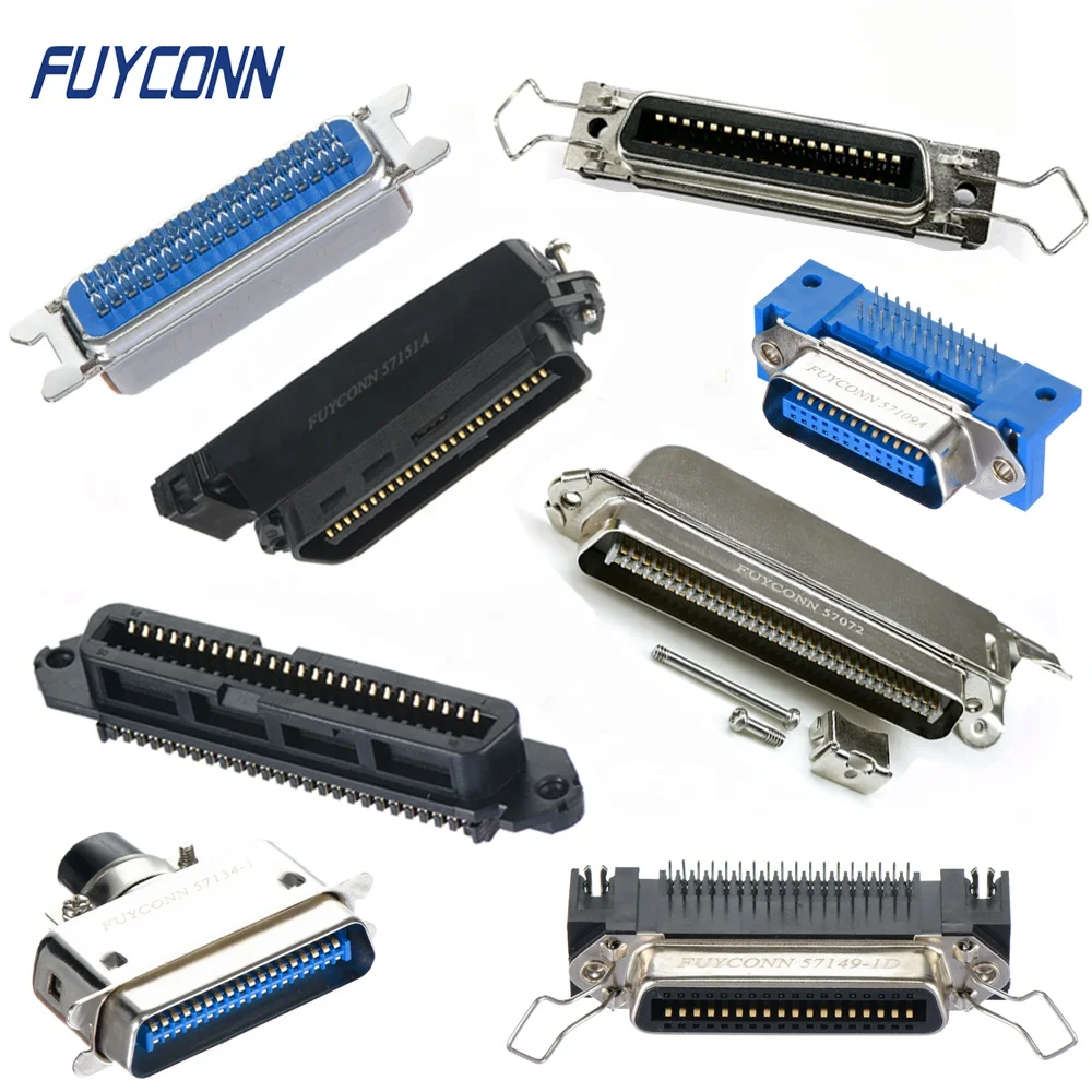 57CN 14 24 36 50 64 pin Champ Female Male Centronics Connector, 57FE PCB R/A Straight Solder Cup IDC Crimping D-SUB Connector