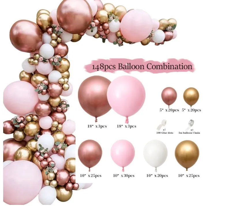 Cross-border new product rose gold balloon set wedding holiday decoration pink balloon decoration one drop delivery