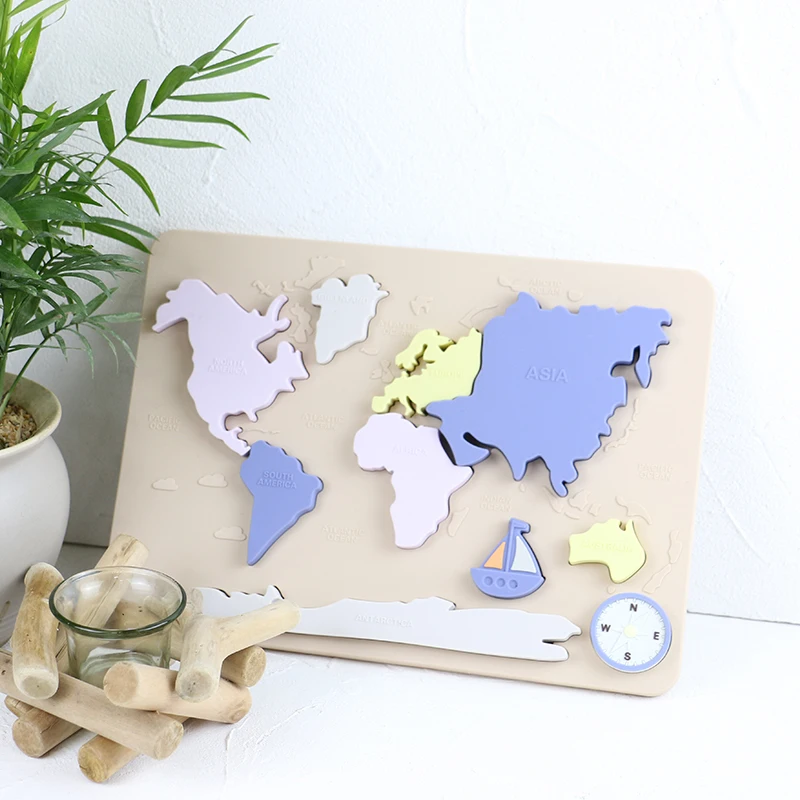 World map puzzle educational toys Popular Stress Relieving Fidget Game For Kids Adults Anxiety Autism Silicone Toy Pressing